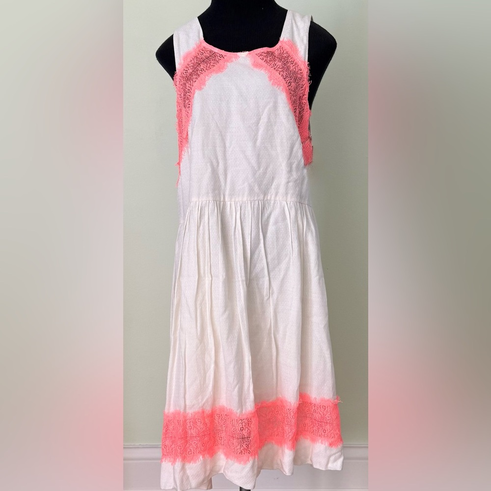 Free People Women’s White and Coral Lace Dress, Size 10